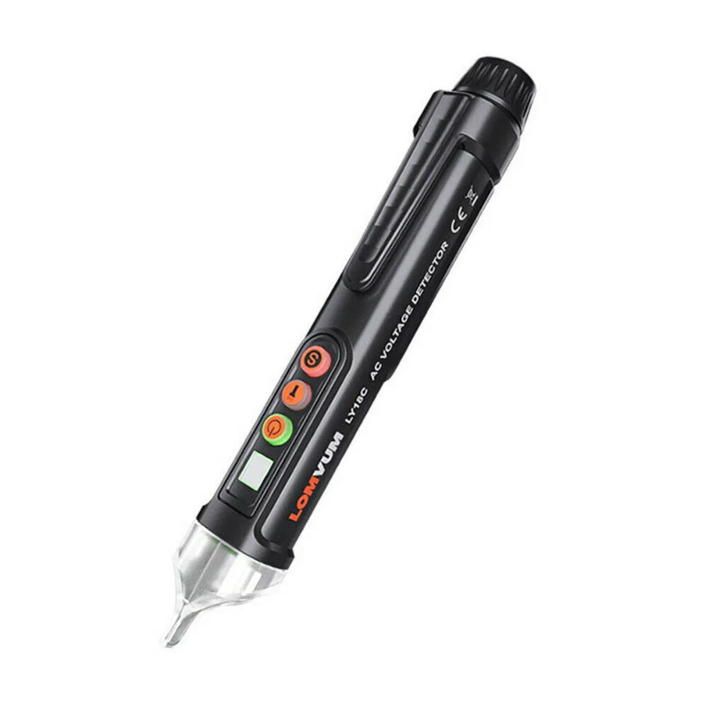 Black intelligent electrical test pencil with display screen and sensor tip for line detection