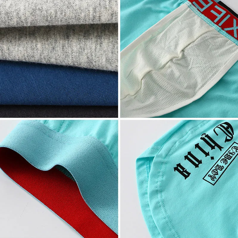 Men's loose cotton boxer briefs in multiple colours showing mid-waist design and plus size fit