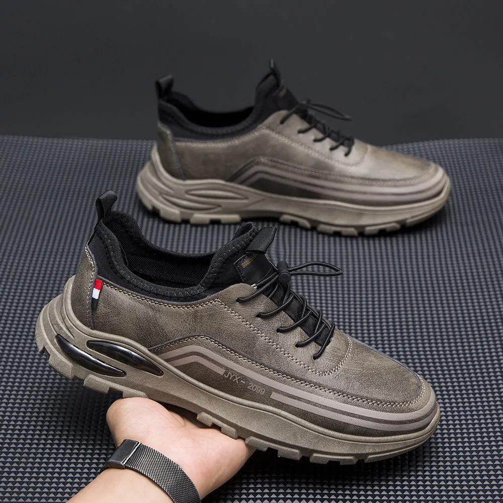 Men's black fleece lined waterproof sneakers with synthetic leather upper and flat rubber sole