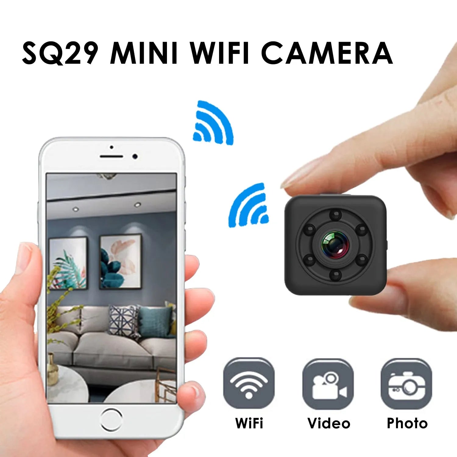 SQ29 black waterproof sports camera with 300mAh battery and MicroUSB port
