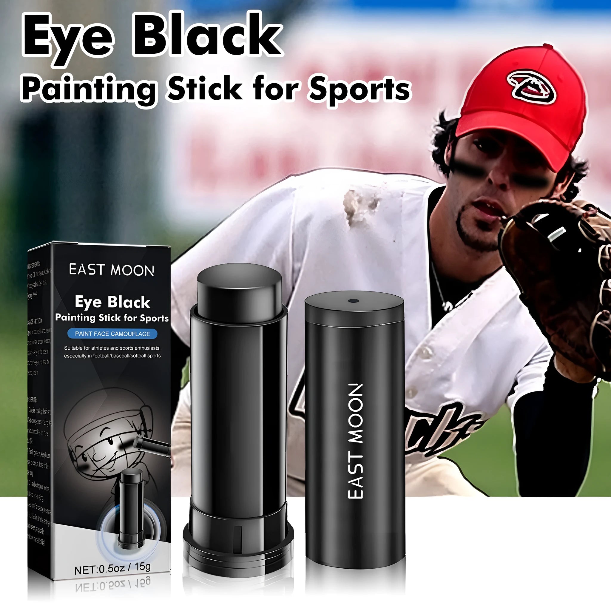 Sports eye black paint stick 15g in black for athletic marking with 8.6cm packaging