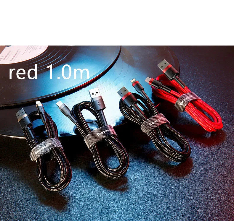 Gold and black Apple Lightning fast charging cable, 1 metre long, compatible with iPhone.