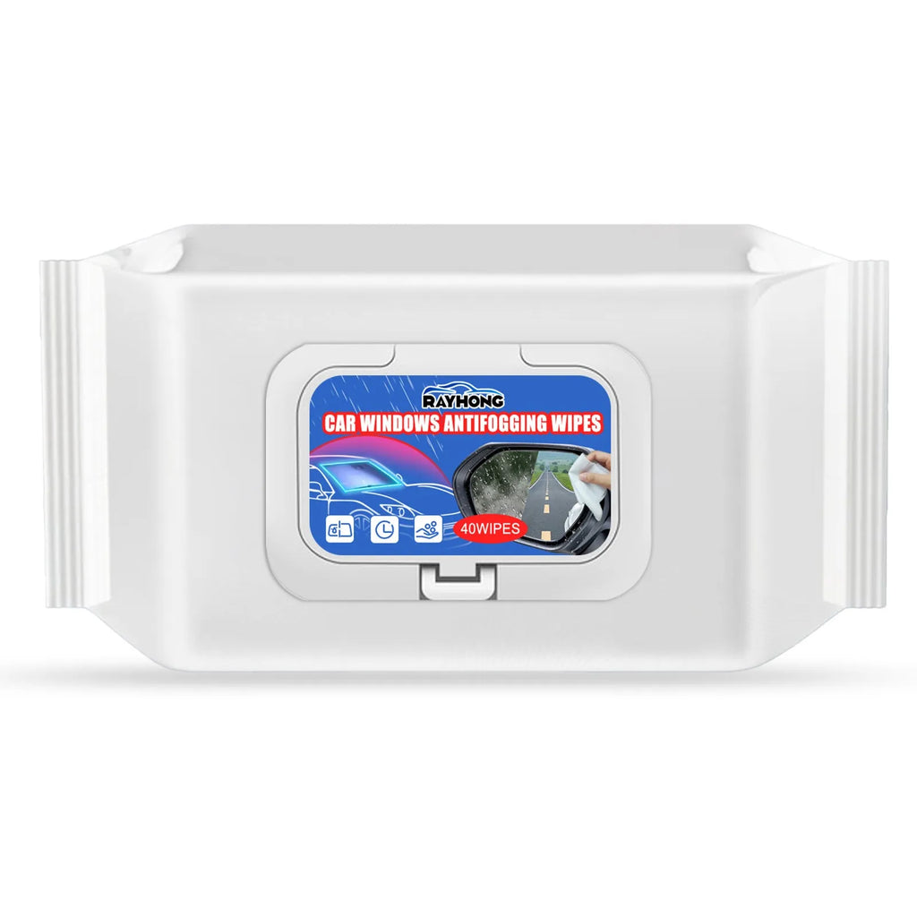 Pack of 40 car anti-fog rain wipes with water-based formula for windscreen visibility