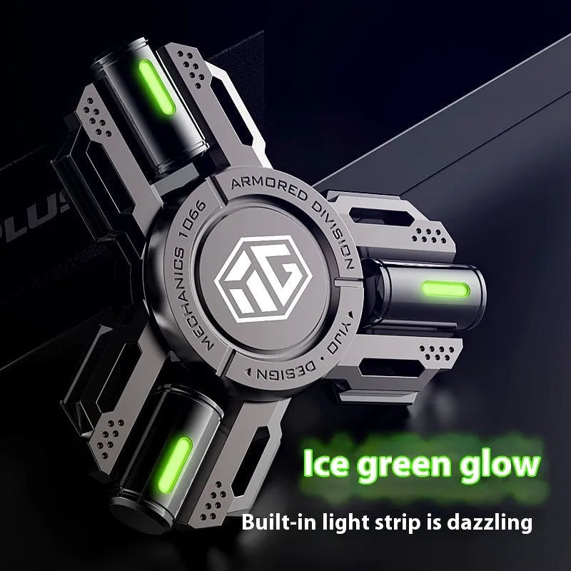Glowing alloy fingertip spinning top in space silver luminous edition on desk