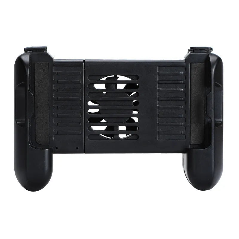 Black Bluetooth cooling game controller for Apple iPhone mobile gaming with physical buttons