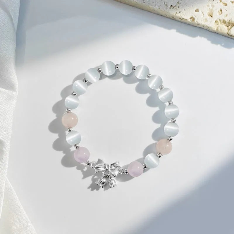Lavender amethyst opal bowknot bracelet with electroplated finish, 10mm crystal jewellery for women