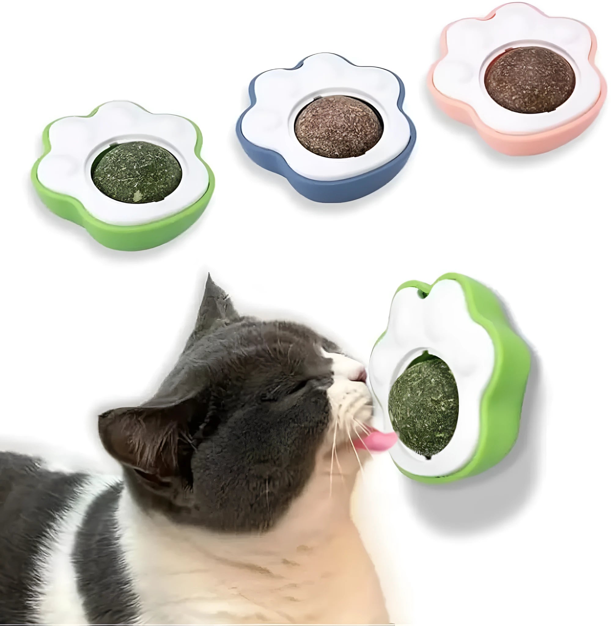 Blue catnip ball with edible vine components for kitten teeth cleaning and interactive play