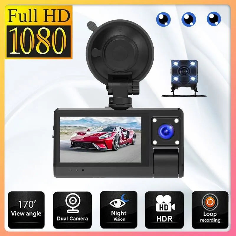 Black G50 driving recorder dash cam with 3 inch touch screen for windshield mounting