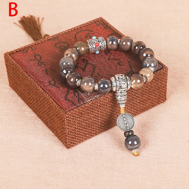 Men's ceramic bead bracelet with gradient coloured glaze beads approximately 13mm diameter, Yonghe blessing crafts