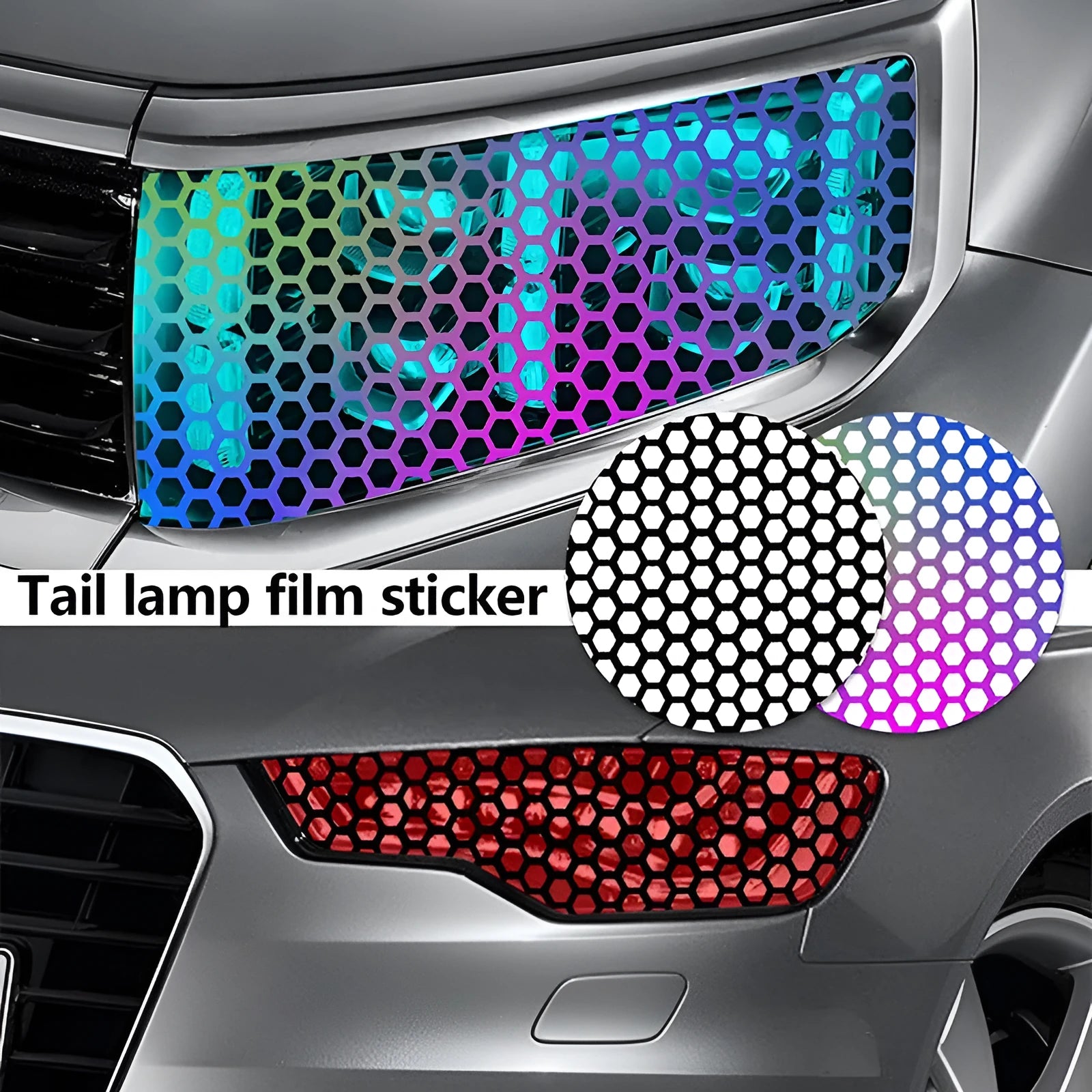 Black honeycomb pattern vinyl sticker sheet for car taillight decoration, measuring 48 by 30 centimetres.