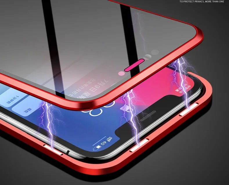 Black clamshell phone case with magnetic closure for Samsung Galaxy, showing anti-peeping screen.