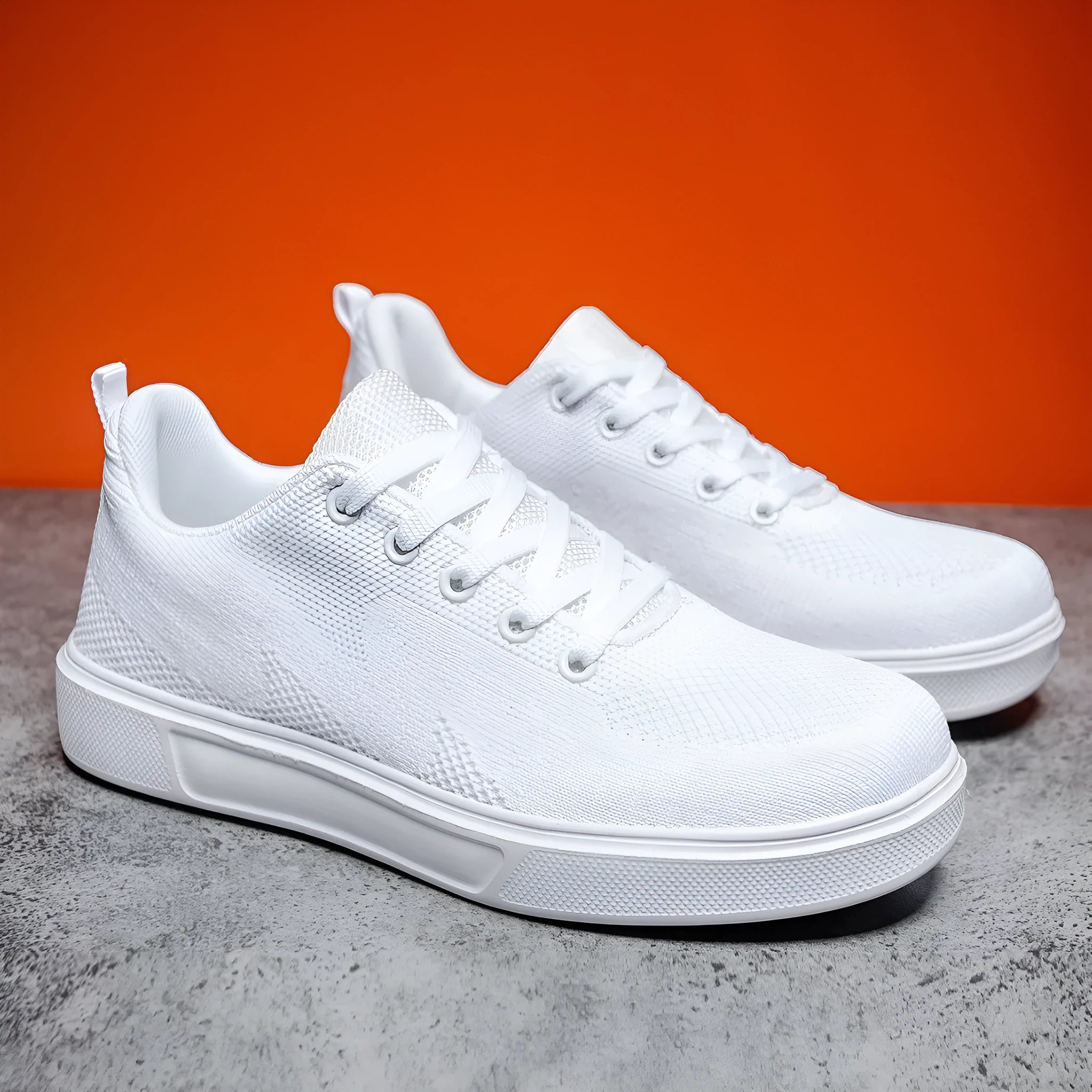 Light white and black mesh casual sneakers with flat EVA soles and round toes on a white background.