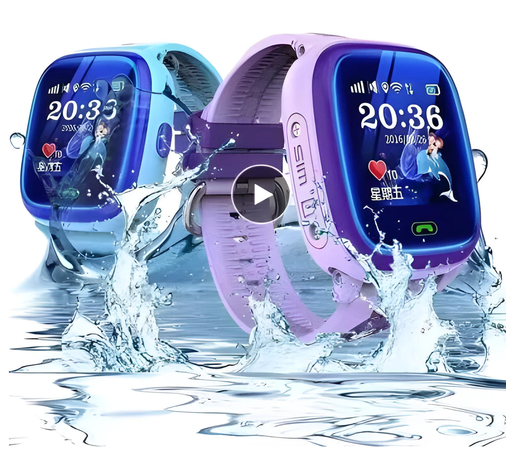 DF25 blue children's waterproof smart watch with touch screen display and silicone wristband