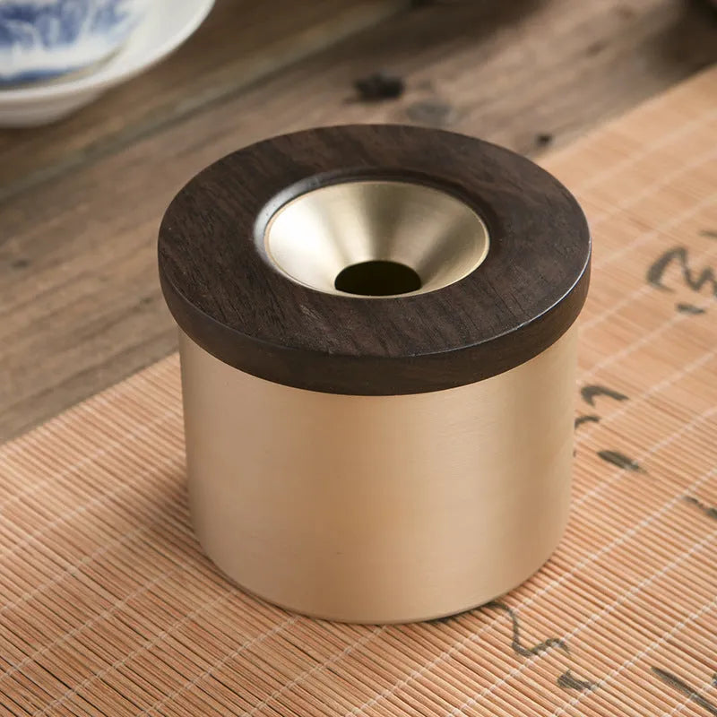 Creative retro copper ashtray with wooden lid in blackwood or rosewood option