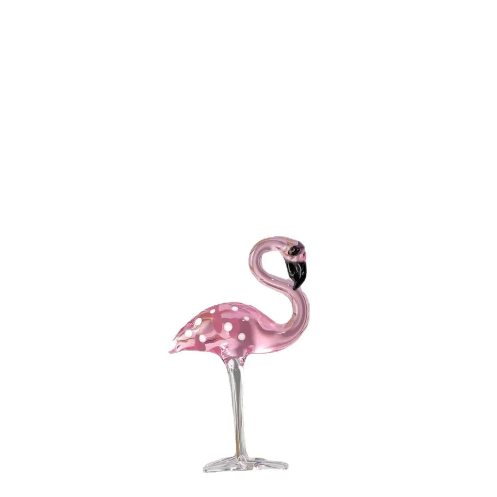Pink crystal flamingo decorative ornament on table with modern simple design