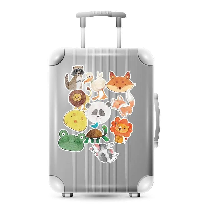 36 retro beach stickers with matte finish on PVC material, showing 6-10cm sizing
