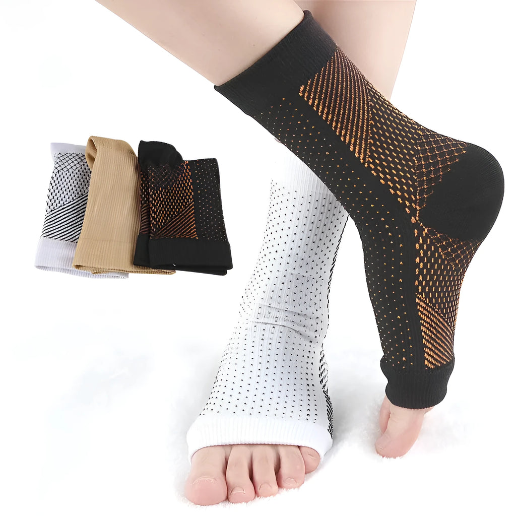 Korean-style functional compression sports sock in black, showing short tube length and elasticated design.