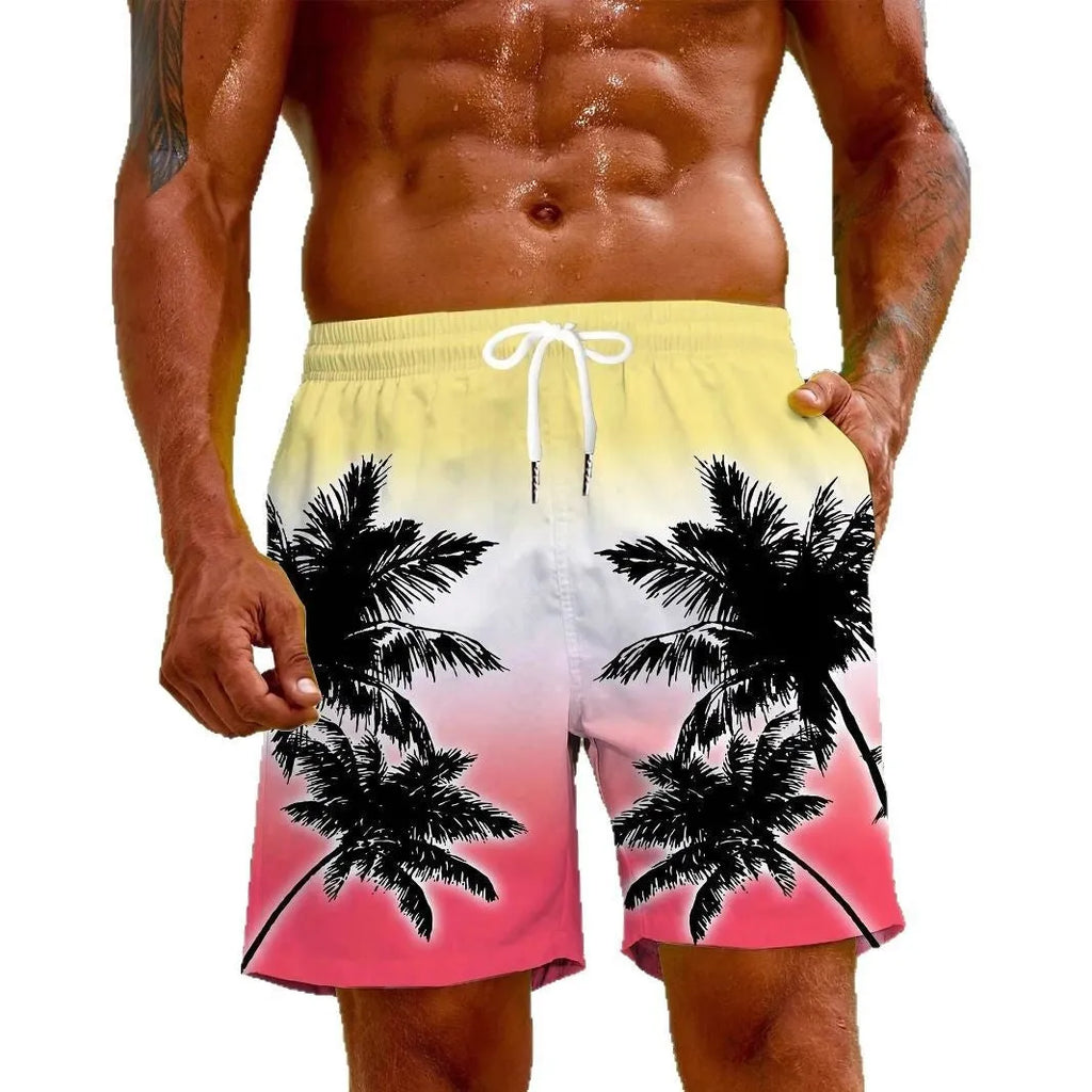Man's blue 3D print micro-elastic swimming trunks on a white background