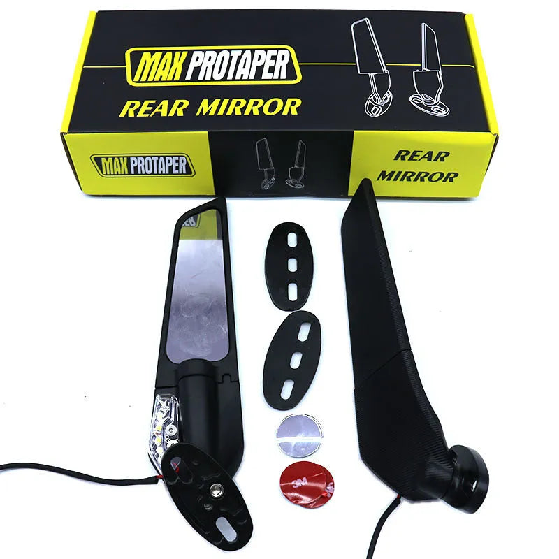 Motorcycle rearview mirror reflector with integrated yellow light and convex white glass lens