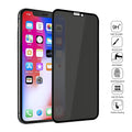Black anti-peeping tempered glass screen protector for iPhone on a white background.