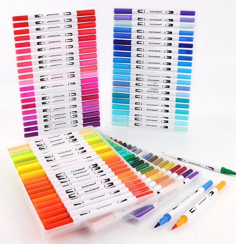 Set of 48 dual-tip watercolour pens with brush and fine nibs for artists.