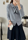 Lapel scarf cardigan sweater in acrylic fibre, shown in milky white colour.