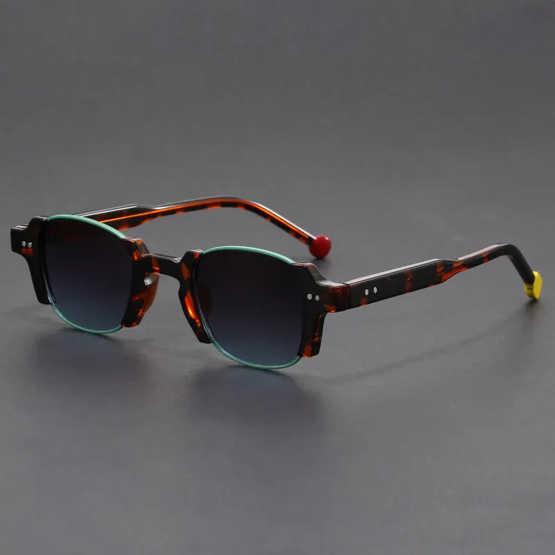 Retro square frame sunglasses with PC construction in seven colour options including dark green and bright black