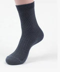 Men's bamboo fibre business socks in grey blue with a small square pattern.