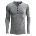 A solid colour long sleeve men's henley shirt in a cotton blend fabric.