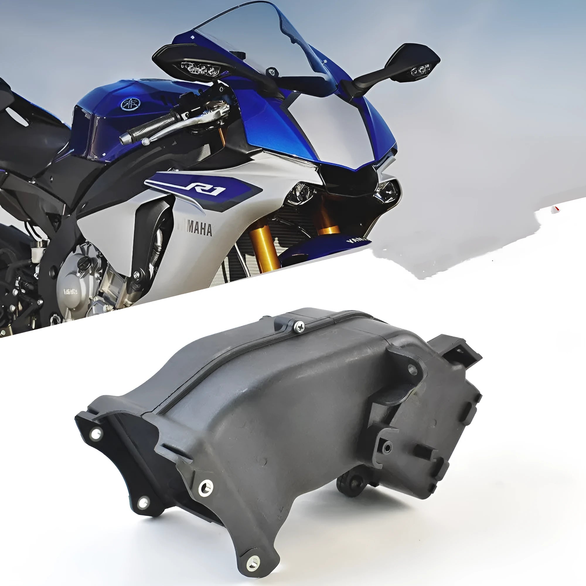 Black Yamaha motorcycle ventilation pipe for air intake, dimensions 280mm by 170mm by 160mm.