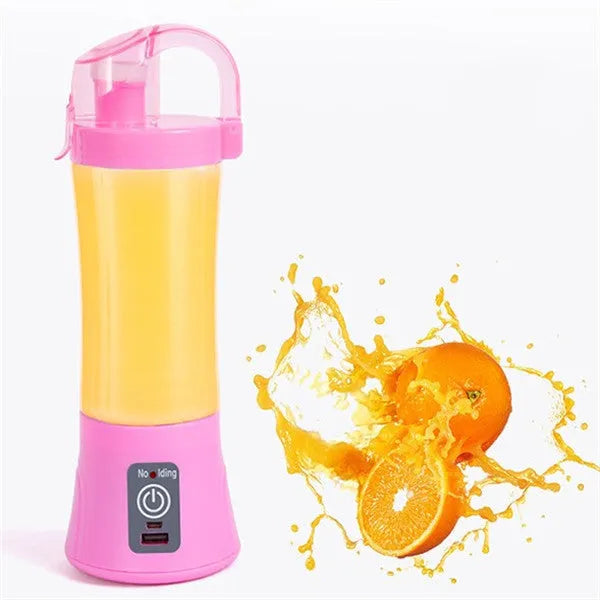 Blue handheld USB rechargeable fruit juicer with 400ml cup and 150W motor