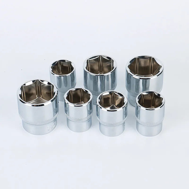 61-piece chrome vanadium steel auto repair socket and wrench set with ratchets displayed on a workbench.