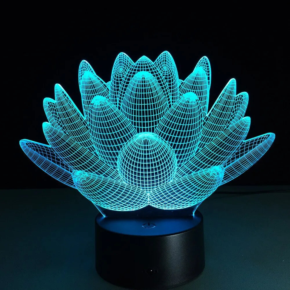 Modern lotus-shaped acrylic LED night light with touch control and 7 colour options.