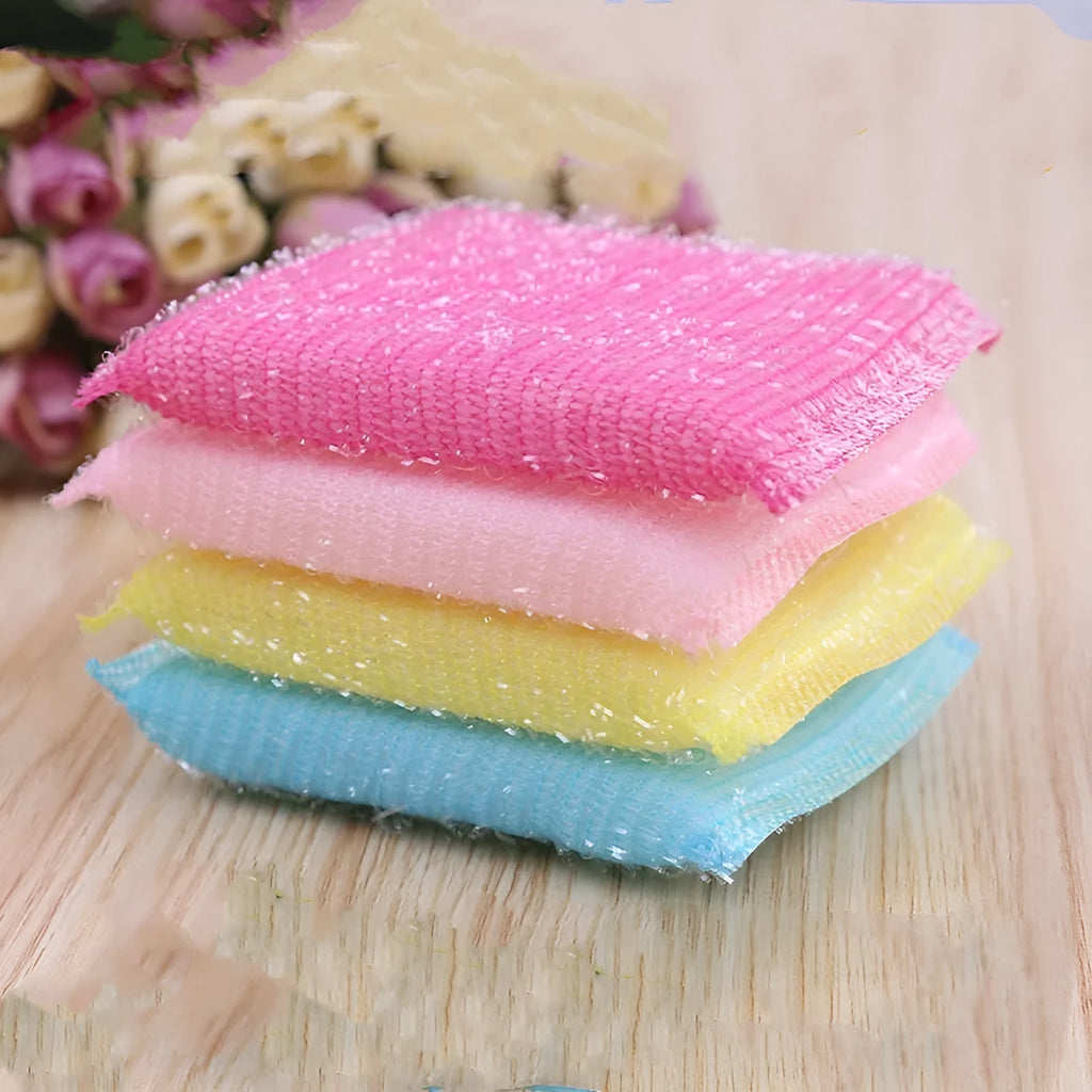 Pinstripe fabric dishwashing sponge mop in macaron mixed colours showing sponge and plastic construction