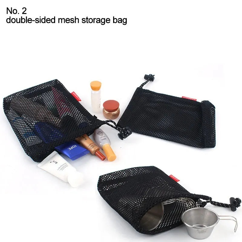 Set of five red travel storage bags made from Oxford cloth and mesh with zipper closures