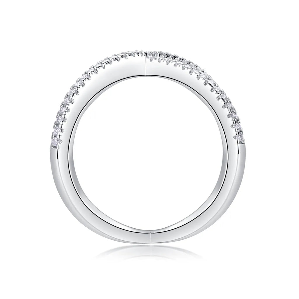 X-shaped heart moissanite wedding ring set in S925 silver with platinum plating gold colour