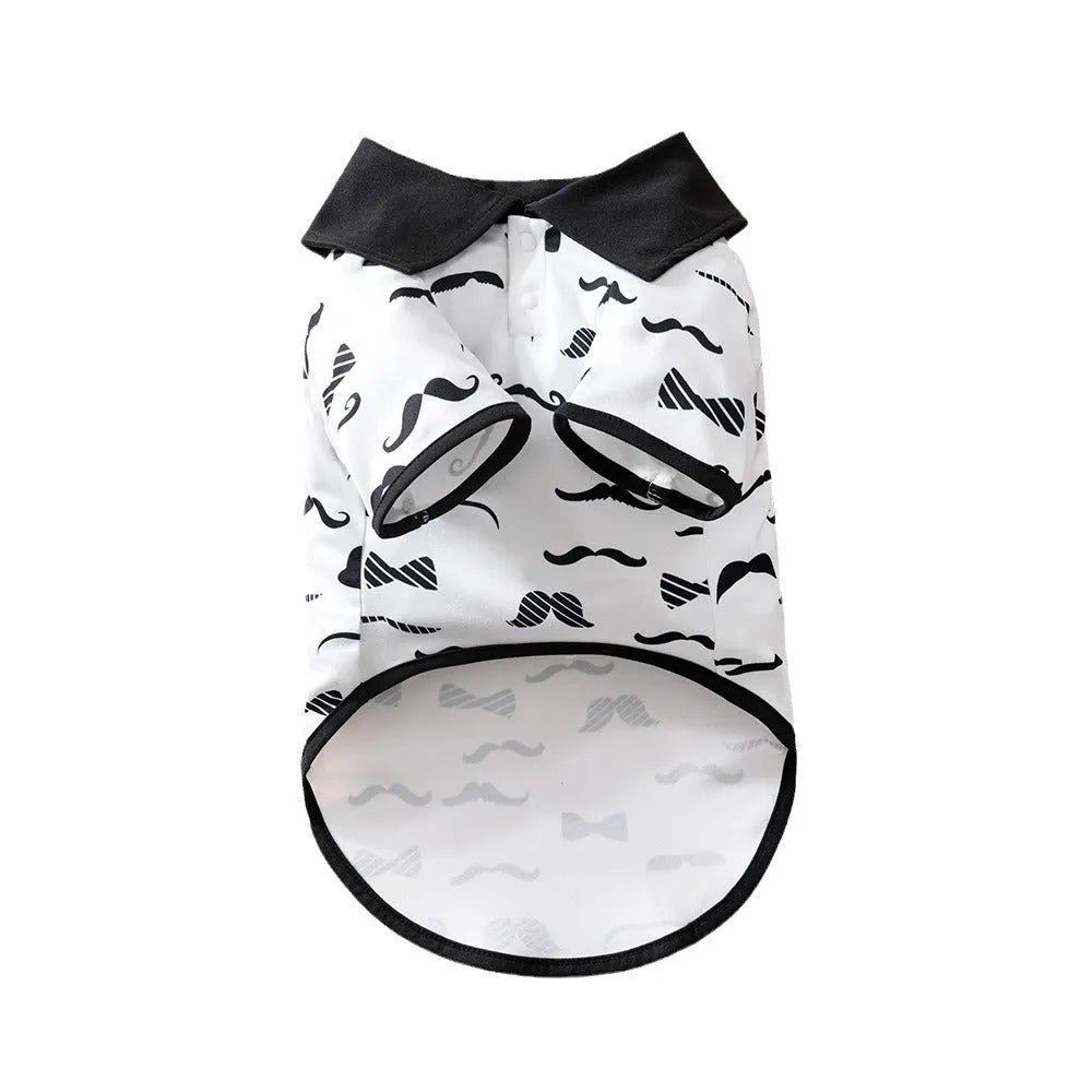 White gentleman beard dog costume on small pet with polyester fabric and formal styling