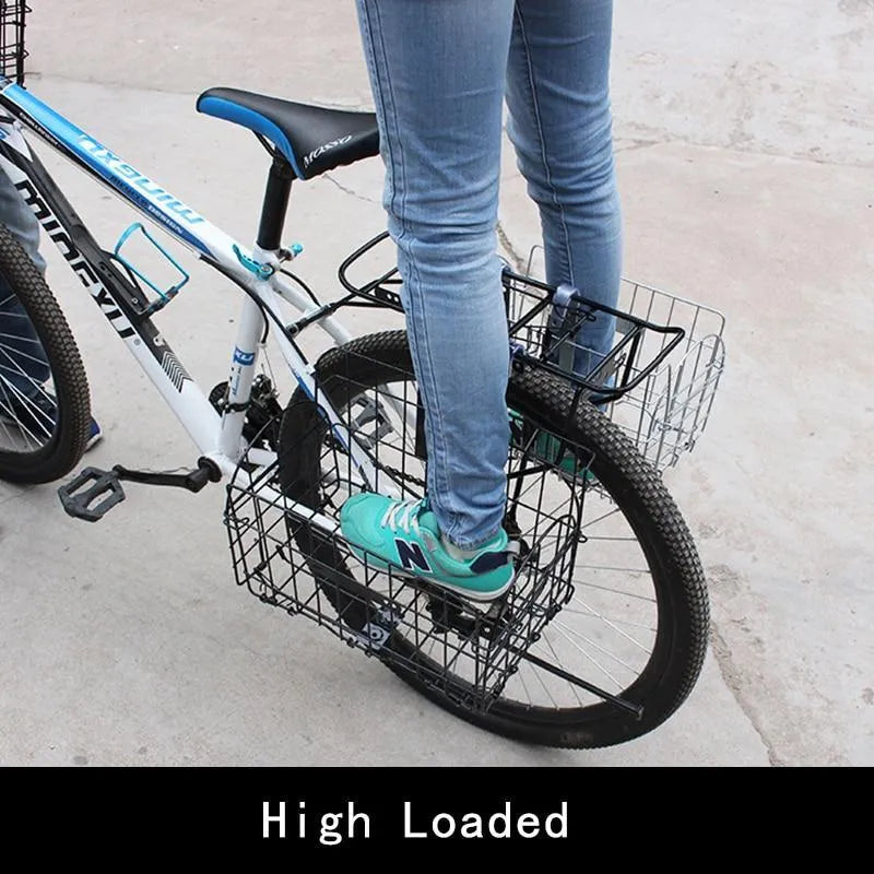 Folding steel bicycle basket in silver, 32.5 cm long, for mountain and road bikes