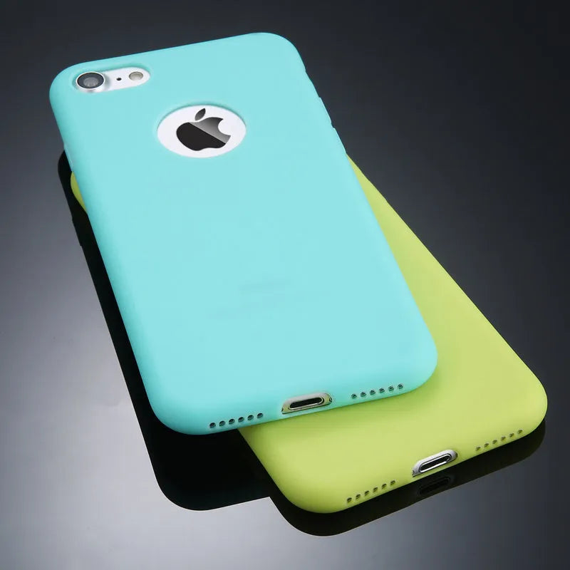 Soft silicone TPU phone case for iPhone in candy colours showing plain back design