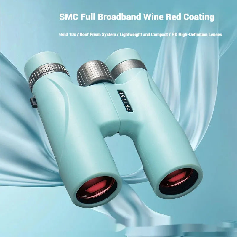 10x32 binoculars with wine red film coating in grey colour option showing compact design