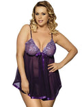 Women's purple lace mesh sleepdress seamless construction lingerie sleepwear