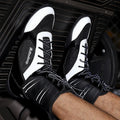 Unisex high-top mixed combat training shoes with mesh and leather upper in black gold colour.