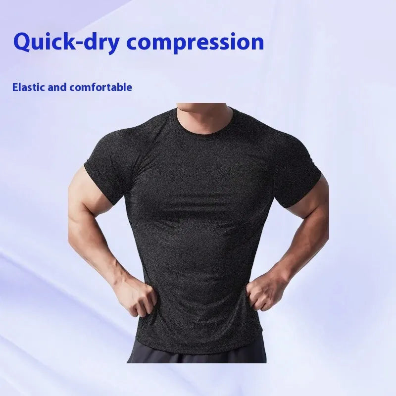 Men's stretch quick-drying casual short sleeve T-shirt in polyester blend fabric