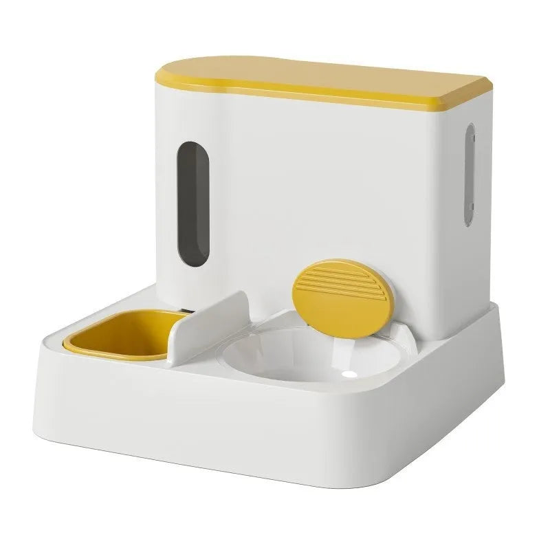Cat automatic pet feeder water dispenser integrated double bowl station in grey colour