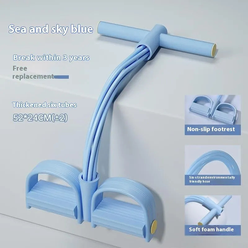 Purple TPR waist slimming tension device with pedal and puller rope for home fitness exercises.