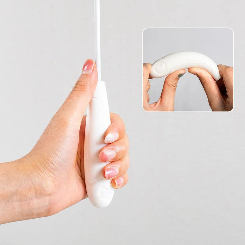 Telescopic cat fishing rod toy with goose feather teaser and bell, shown extended and collapsed.