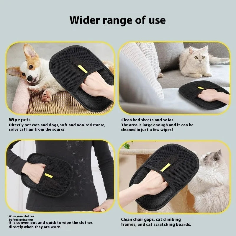 Black pet hair removal glove with silicone bristles for grooming dogs and cats