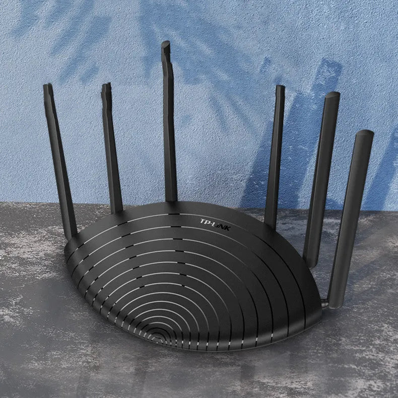 AC1900 gigabit wireless router with compact black design showing front status indicators