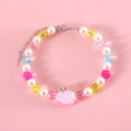 Colourful plastic cat necklace with bead patterns in rainbow, peach or small flower designs on adjustable 15-35cm collar
