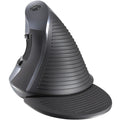 M 618 black and white wireless vertical ergonomic mouse showing its contoured shape and scroll wheel.